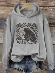 Frog Holding Coffee Boho Hoodie Floral Frog Hooded Sweatshirt Gifts For Frog Lovers - Lilybirchmarket