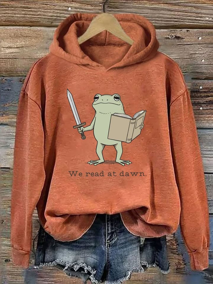 Frog We Read At Dawn Hoodie Funny Bookish Hooded Sweatshirt Gifts For Her - Lilybirchmarket