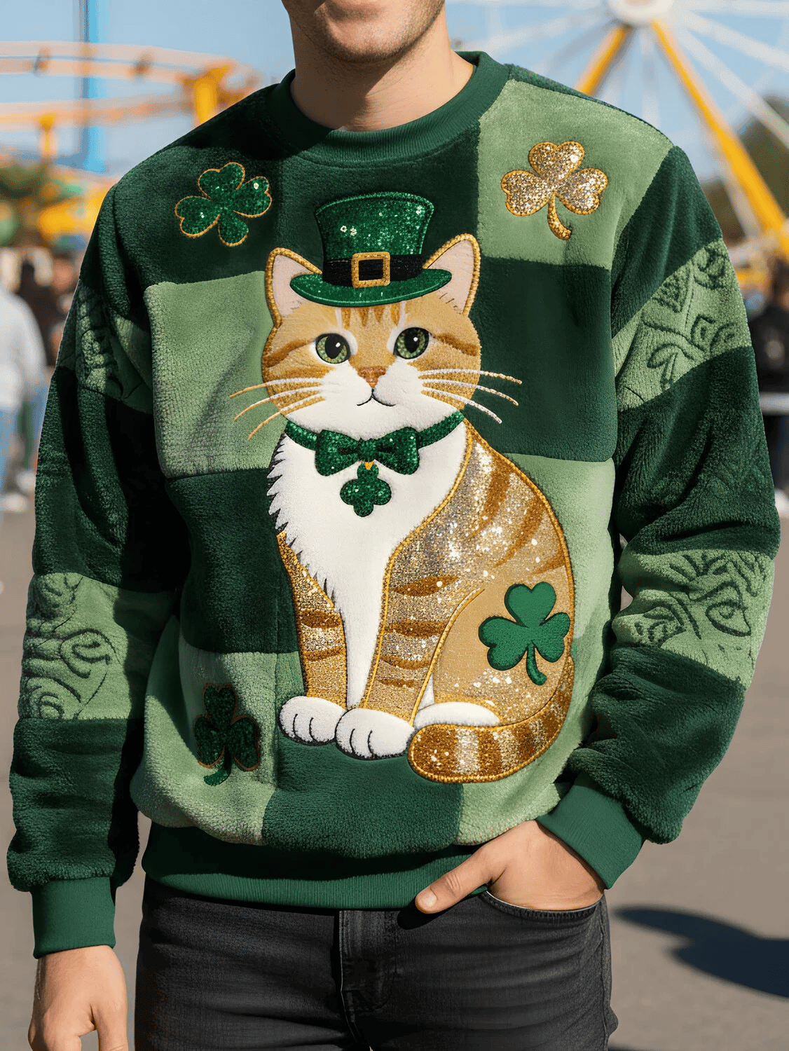  Funny Cat Saint Patrick's Day Sweatshirt St Patrick's Day Men's Apparel Cat Lovers Gifts - TradiViet
