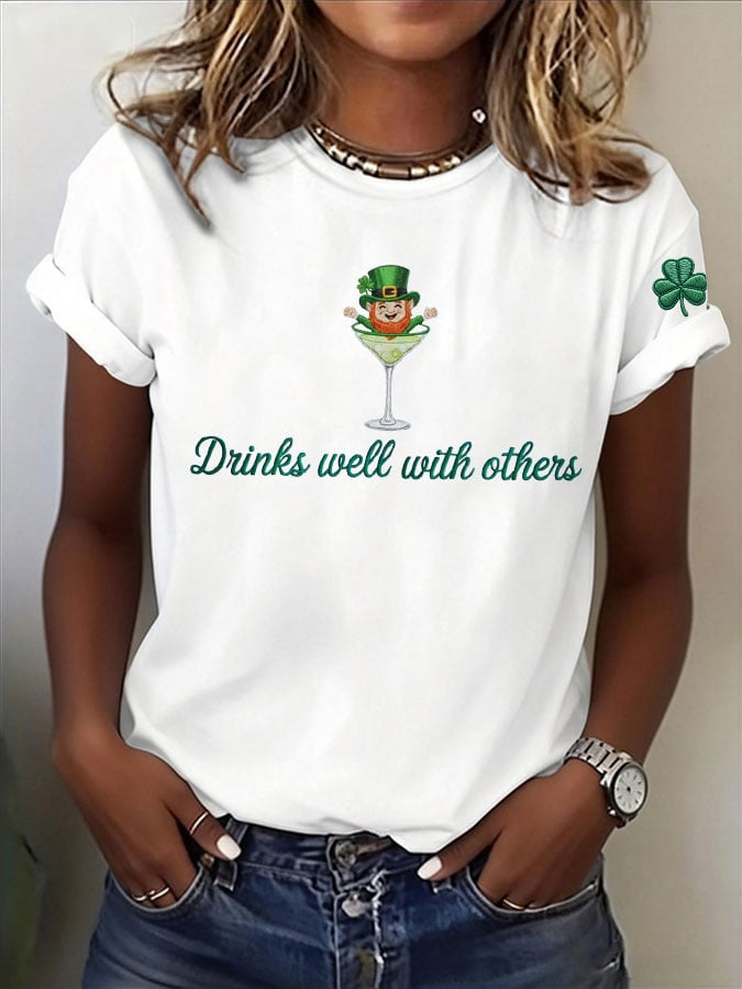  Funny Leprechaun Drink Well With Others T Shirt St Patrick'S Day Shirt n Irish Festival Gift - TradiViet