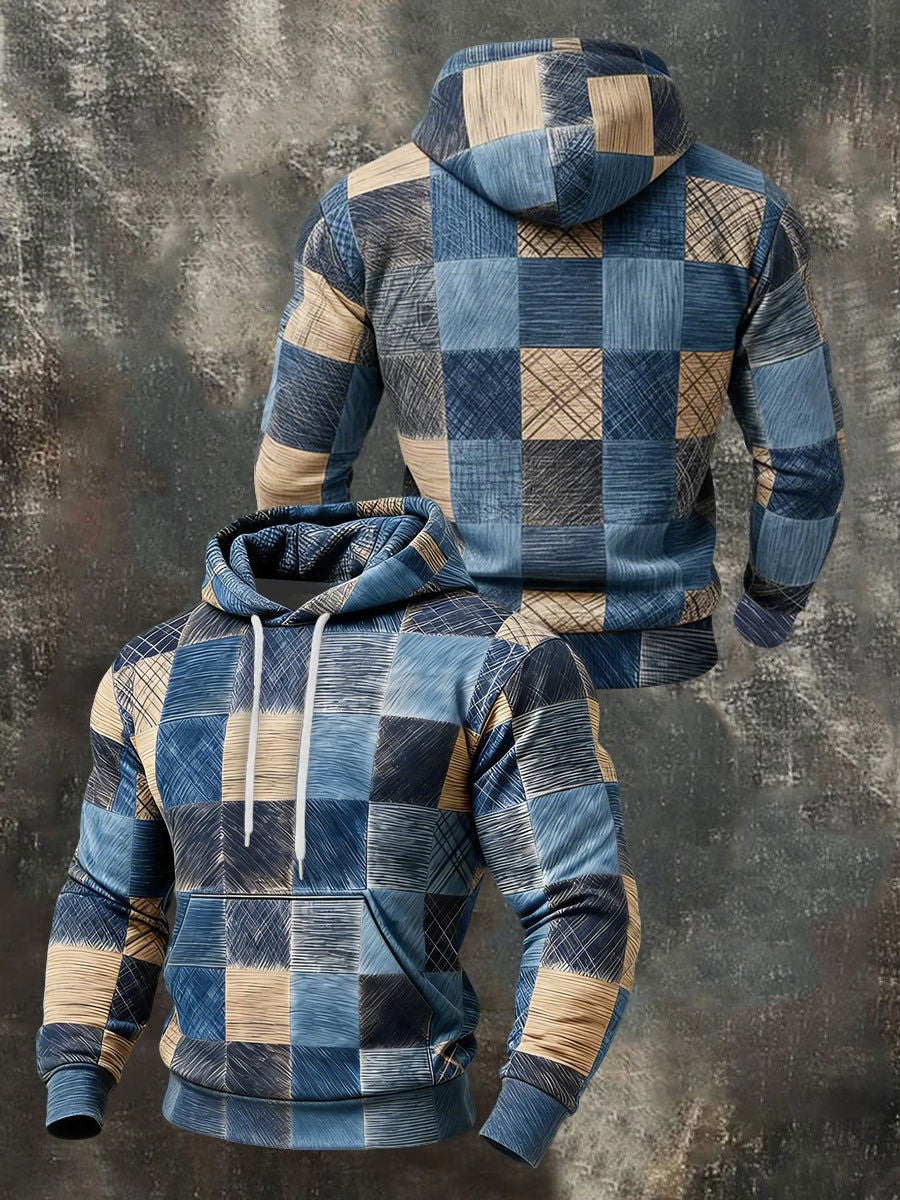 Geometric Colorblock Hoodie Men's Modern Patchwork Pattern Hooded Sweatshirt Gifts For Him - Lilybirchmarket