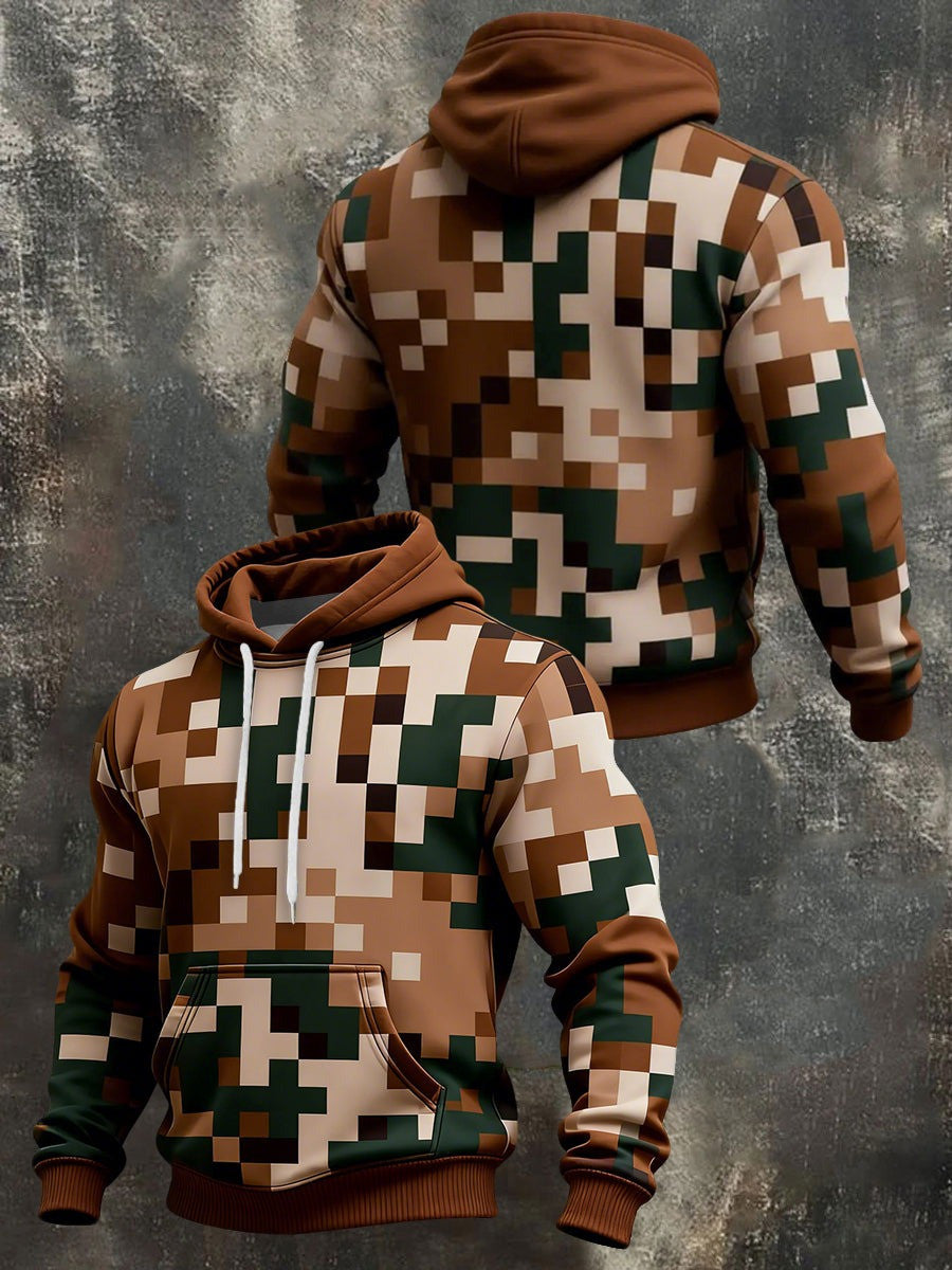 Geometric Patterns Hoodie Pixel Camouflage Hooded Sweatshirt Top Father's Day Gifts - Lilybirchmarket