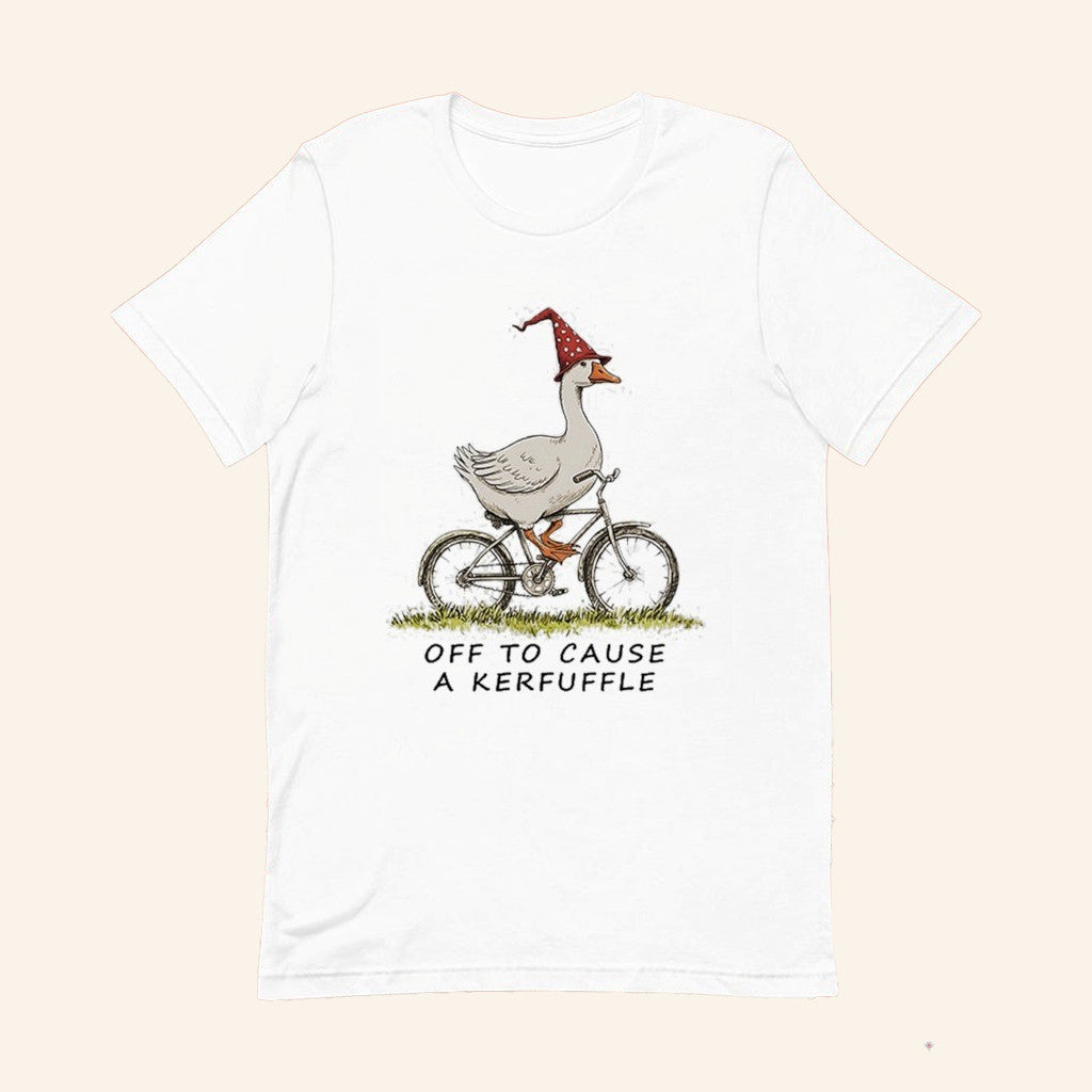 Goose Off To Cause A Kerfuffle T-Shirt Goose Riding A Bicycle Shirt Funny Gifts - Lily Birch Market