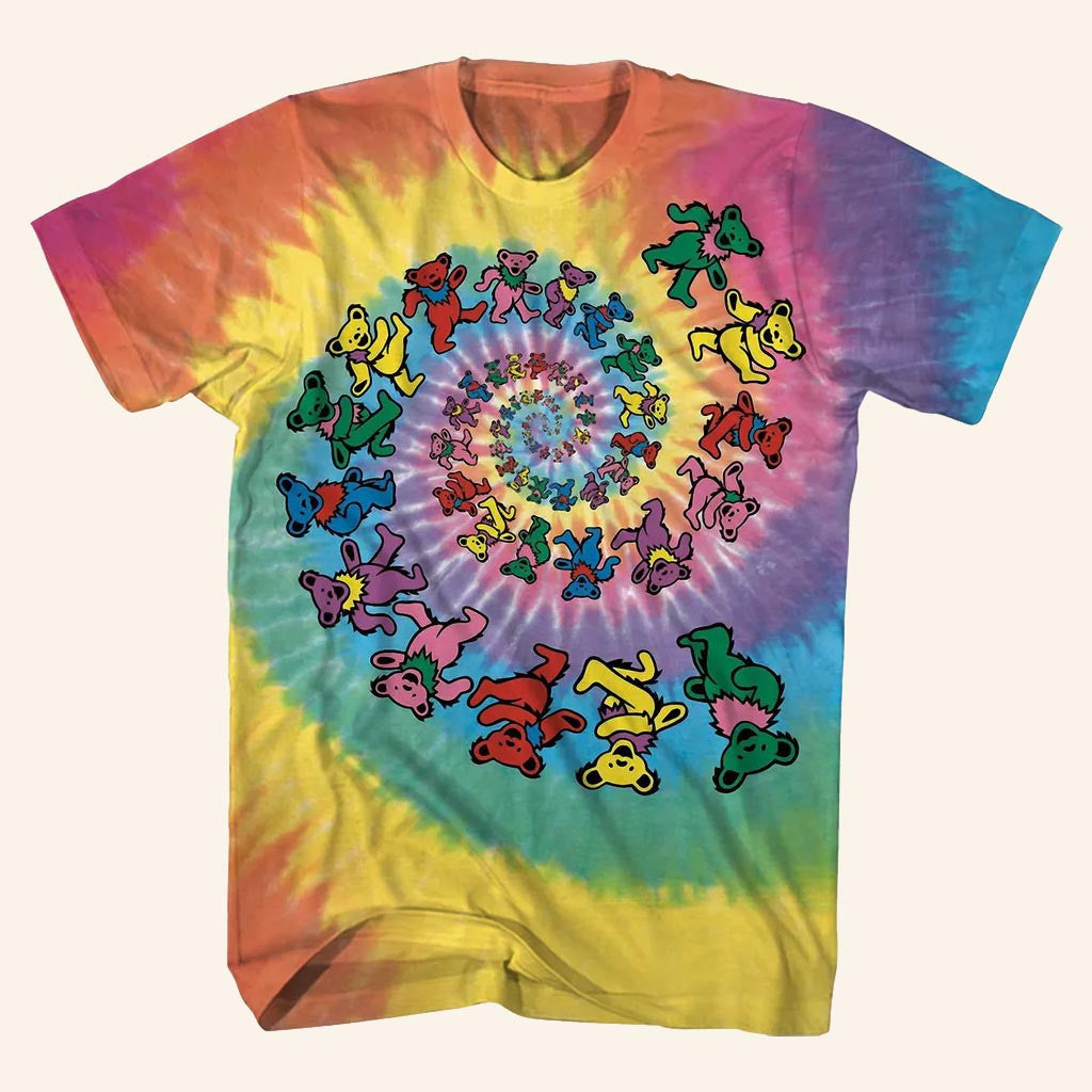 Grateful Dead Merch Dancing Bears Spiral Tie Dye Shirt Gift For Rock Lover - Lily Birch Market