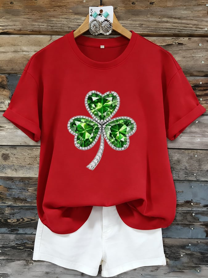  Green Sparkle Shamrock T Shirt St Patrick's Day Clover Shirt Green Clover Irish Tee Gift - TradiViet