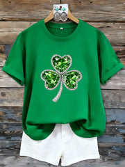  Green Sparkle Shamrock T Shirt St Patrick's Day Clover Shirt Green Clover Irish Tee Gift - TradiViet