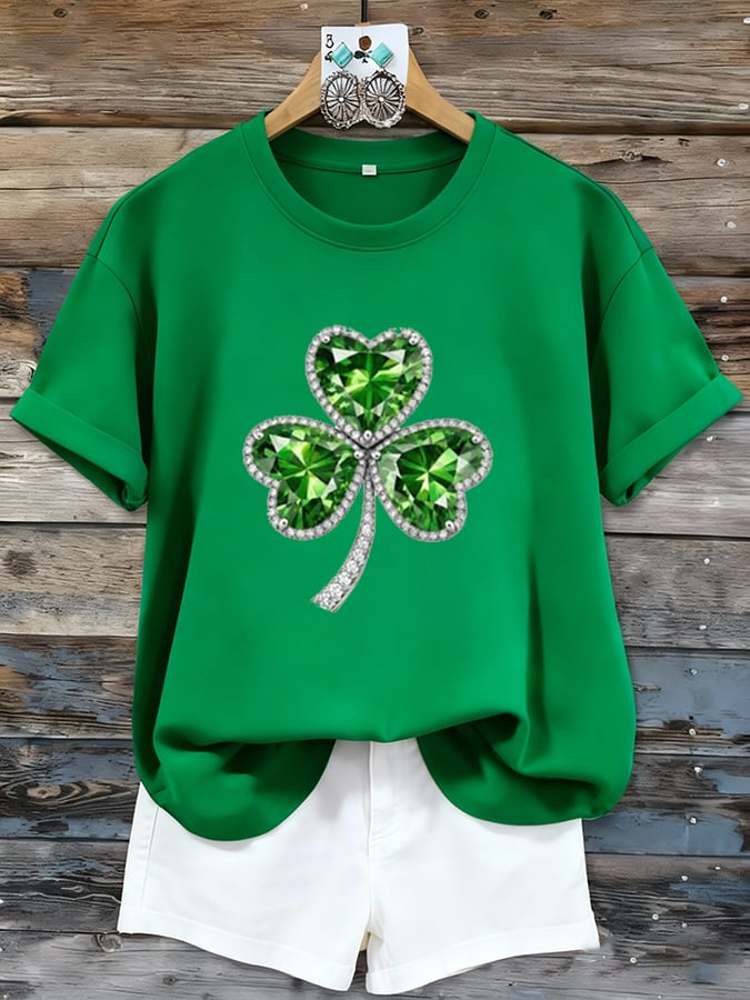  Green Sparkle Shamrock T Shirt St Patrick's Day Clover Shirt Green Clover Irish Tee Gift - TradiViet