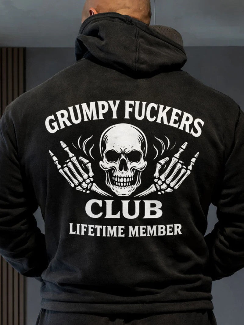 Grumpy Fuckers Club Lifetime Member Hoodie Skull Double Middle Finger Best Gift For Men - Lilybirchmarket