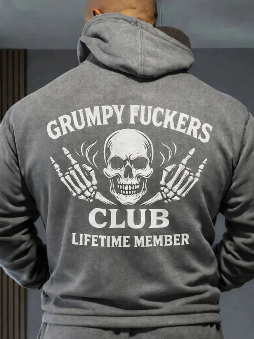 Grumpy Fuckers Club Lifetime Member Hoodie Skull Middle Finger Funny Old Club Gift For Men - Lilybirchmarket