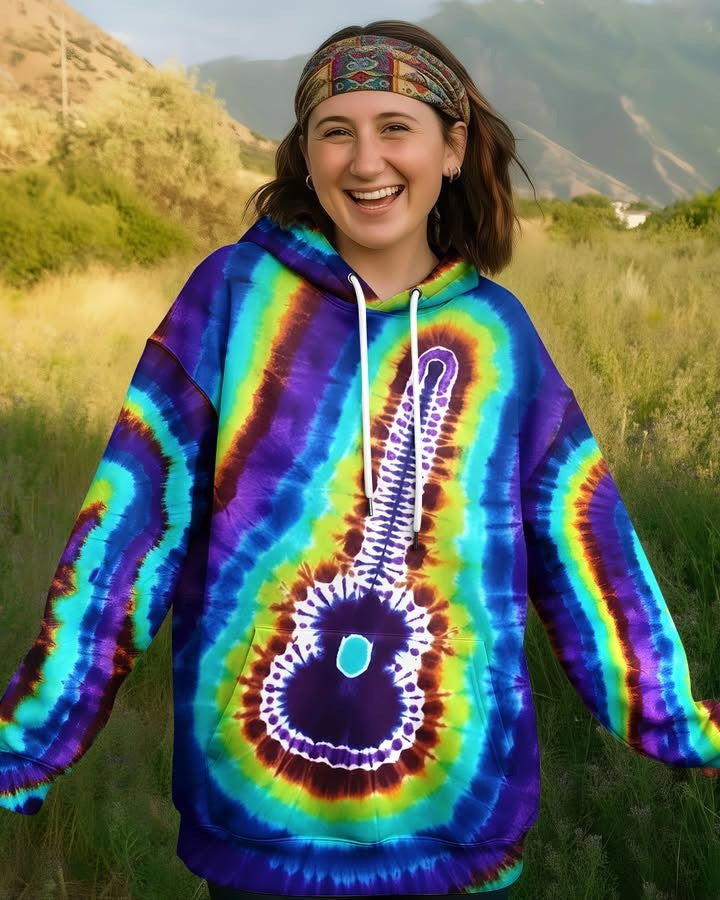 Guitar Tie Dye Hoodie Women's Trendy Apparel Best Gifts For Guitar Lovers - Lilybirchmarket