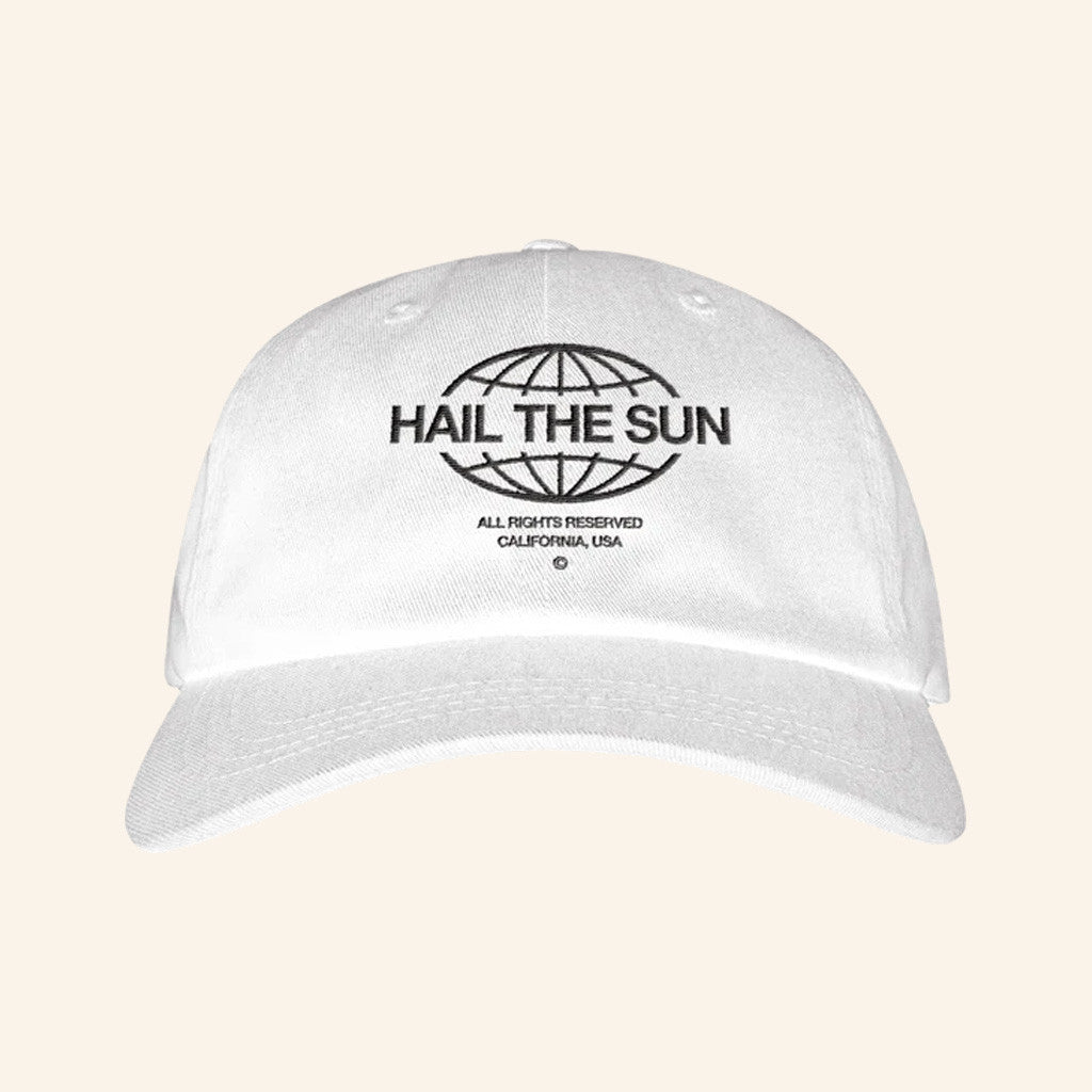 Hail The Sun Merch White Globe Embroidered Hat Music Lover Gifts For Him - Lilybirchmarket