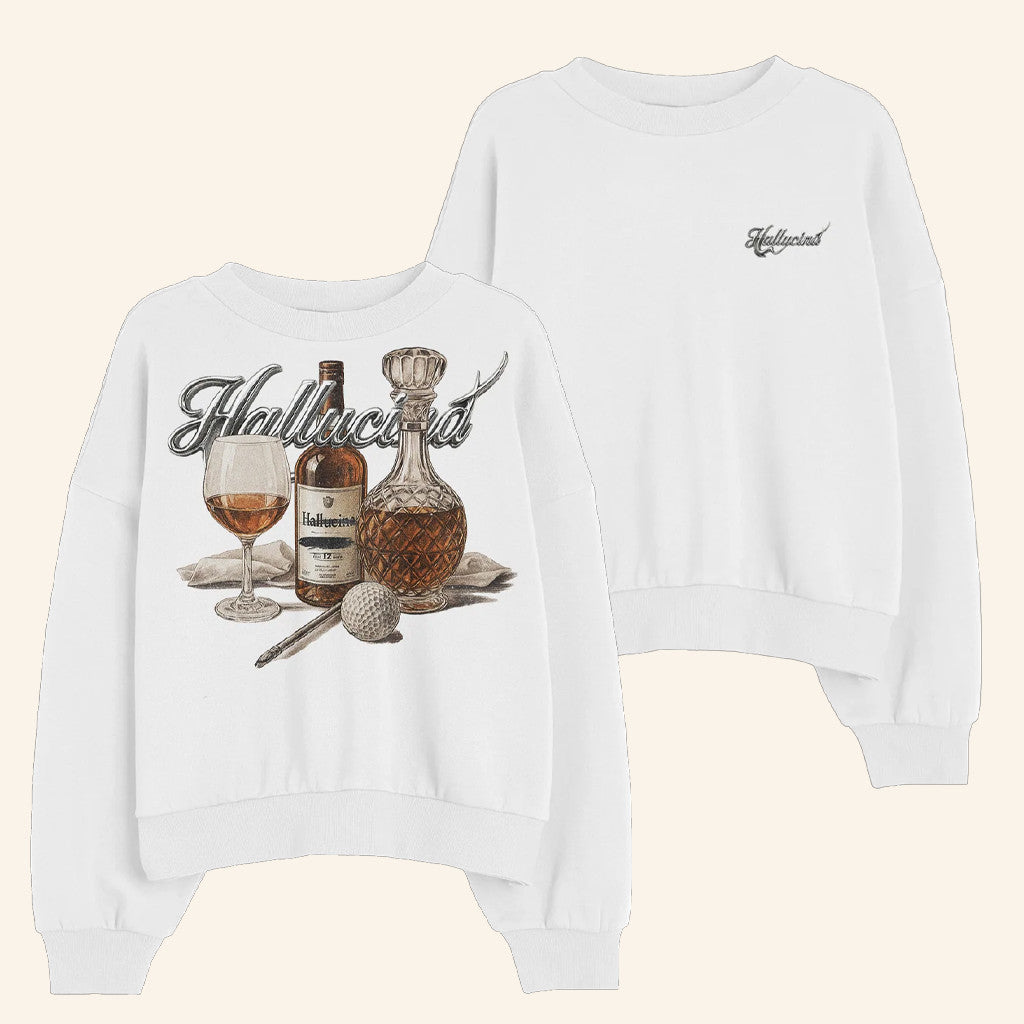 Hallucina Merch White Chrome Bottle Crewneck Hallucina Sweatshirt Christmas Presents For Him - Lilybirchmarket