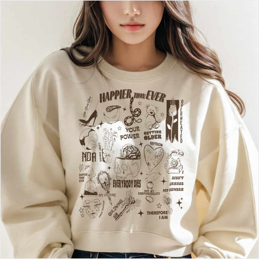 Happier Than Ever Hotline T-Shirt, Billie Sweatshirt, Happier Than Ever Vintage Sweatshirt Gifts For Sister - Lilybirchmarket