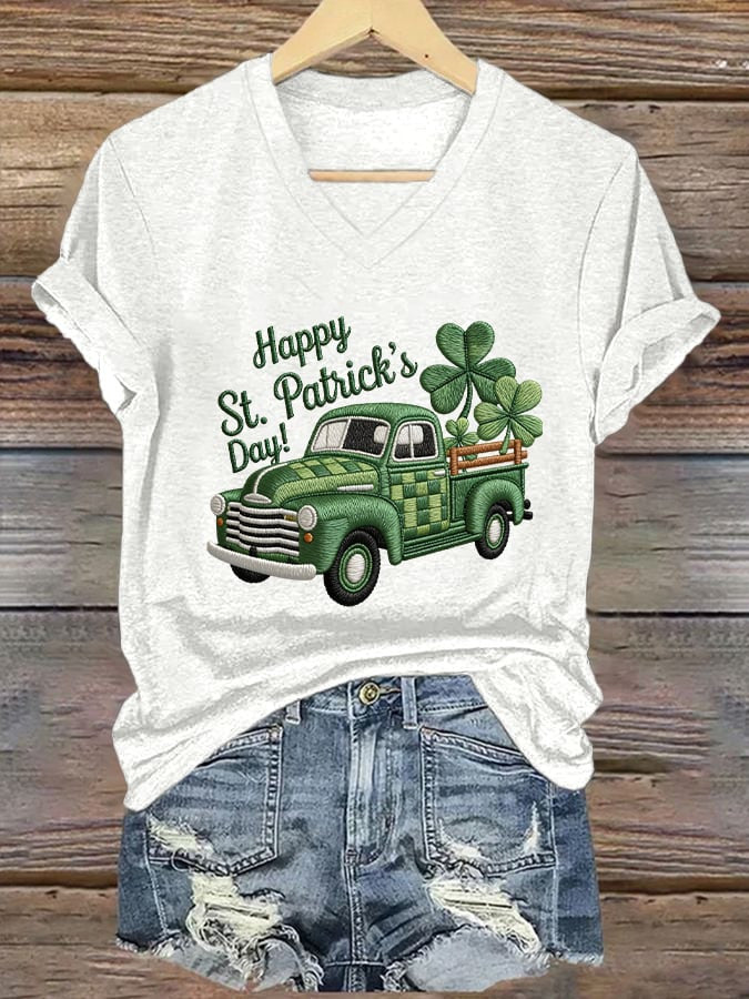 Happy St Patrick's Day V-neck T-Shirt Best St Pattys Day Shirts Gifts For Women - TradiViet