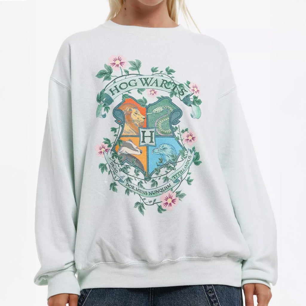 Harry Potter Merch Harry Potter Hogwarts Crest Floral Sweatshirt Gifts For Sister - Lilybirchmarket
