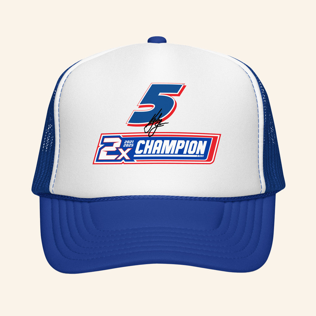 Hendrick Motorsports Merch Kyle Larson 5 2025 2X Champion Foam Trucker Hat Gifts For Fans - Lilybirchmarket