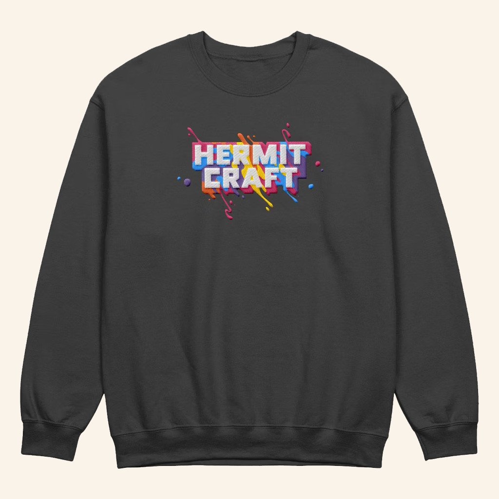 Hermitcraft Merch Paint Splatter Crewneck Black Sweatshirt Gifts For Friends - Lilybirchmarket