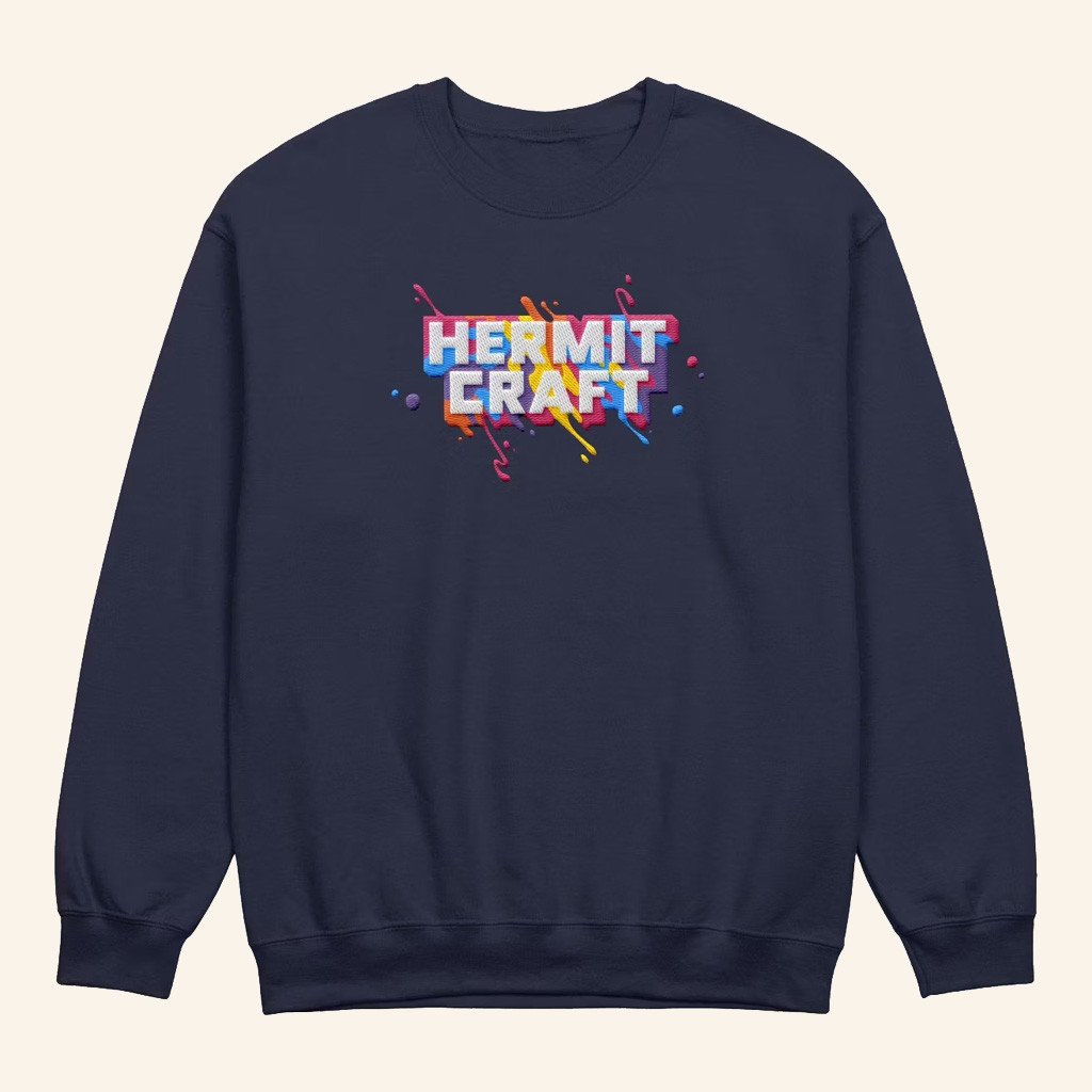 Hermitcraft Merch Paint Splatter Crewneck Navy Sweatshirt Gifts For Friends - Lilybirchmarket