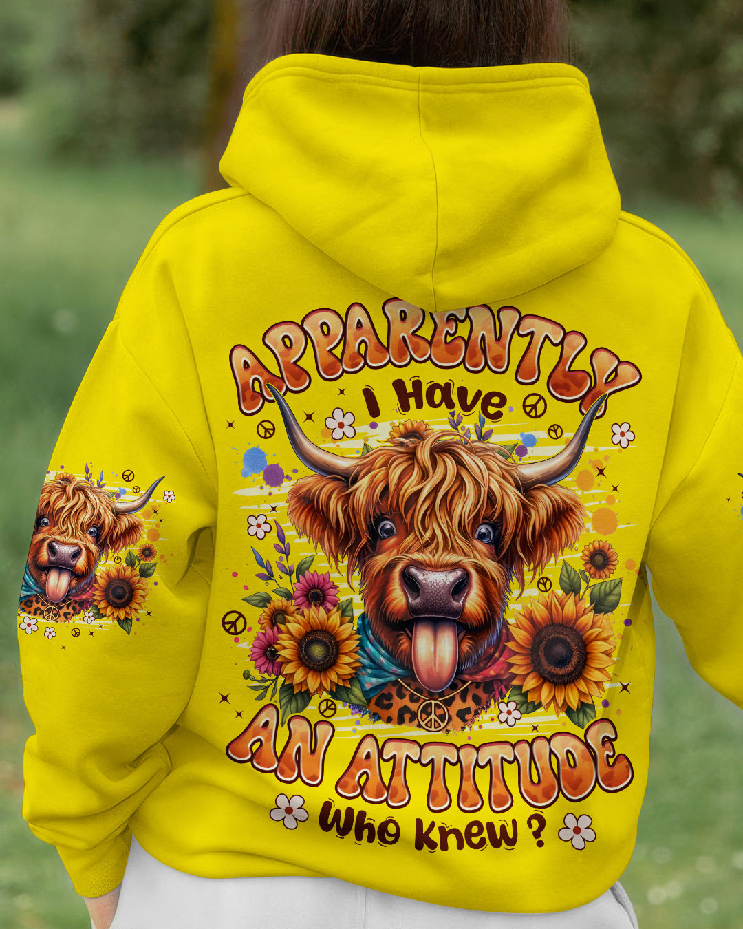 Highland Cow Apparently I Have An Attitude Hoodie Sunflower And Peace Pullover Gift For Women - Lilybirchmarket