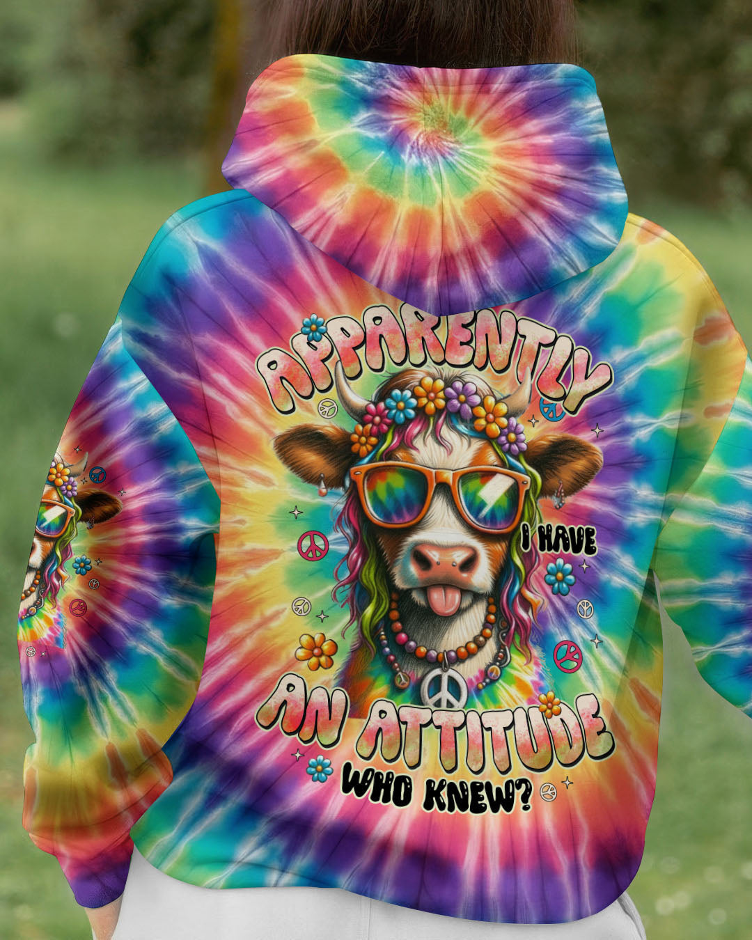 Highland Cow Apparently I Have An Attitude Tie Dye Hoodie Funny Cow Clothing Hippie Animal Gift - Lilybirchmarket