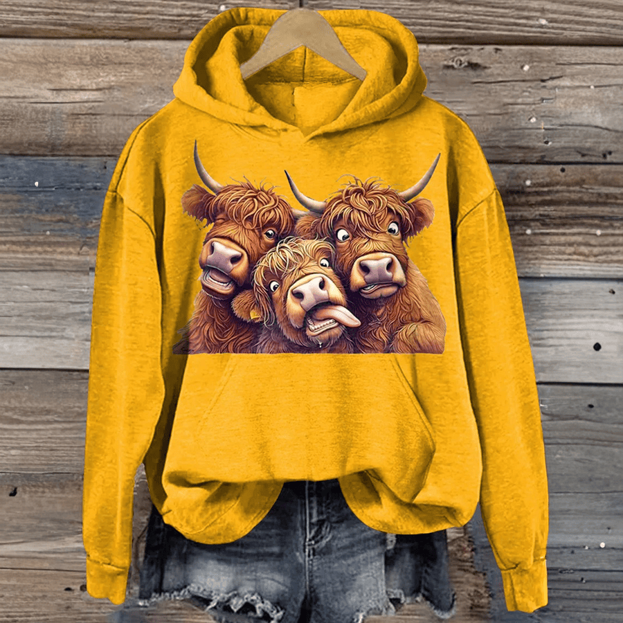 Highland Cow Bestie Cute Art Hoodie Humorous Crazy Hoodie Gifts For Highland Castle Lovers - Lilybirchmarket