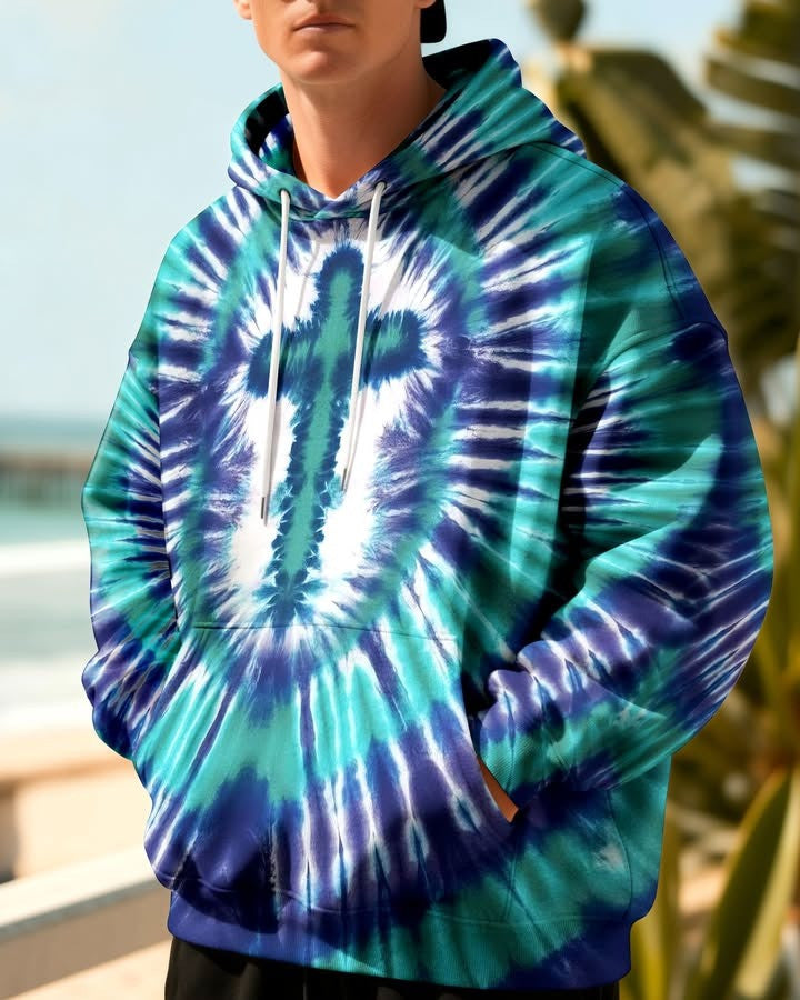 Holy Cross Tie Dye Hoodie Men's Colortone Faith Based Best Christian Gifts For Him - Lilybirchmarket