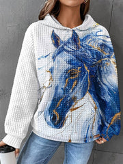 Horse Graphic Hoodie Womens Blue Horse Artistic Hooded Sweatshirt Gifts For Horse Lovers - Lilybirchmarket
