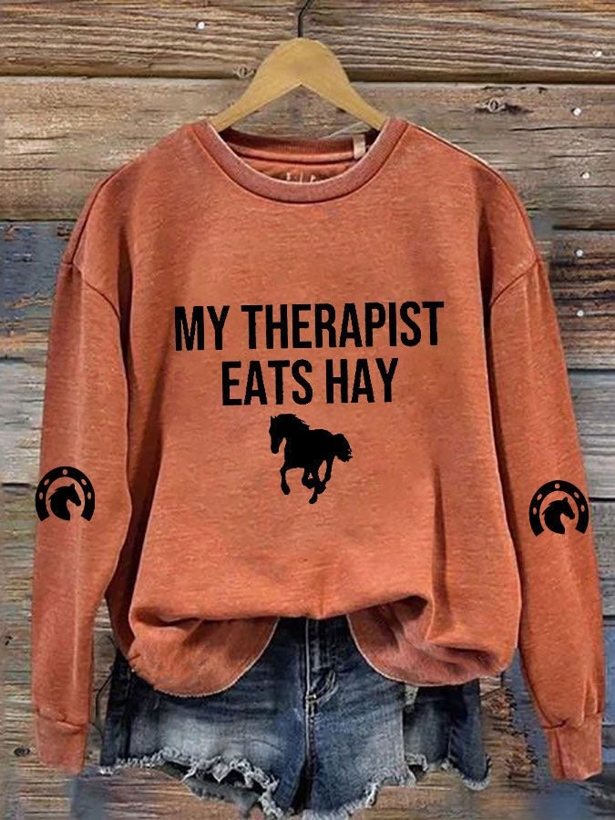 Horse My Therapist Eats Hay Sweatshirt Horse Lover Sweatshirts With Funny Sayings - Lilybirchmarket