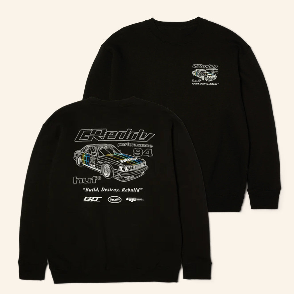 Huf Worldwide Merch Huf X Greddy Retro Mod Crewneck Sweatshirt Husband Christmas Gift Ideas - Lilybirchmarket