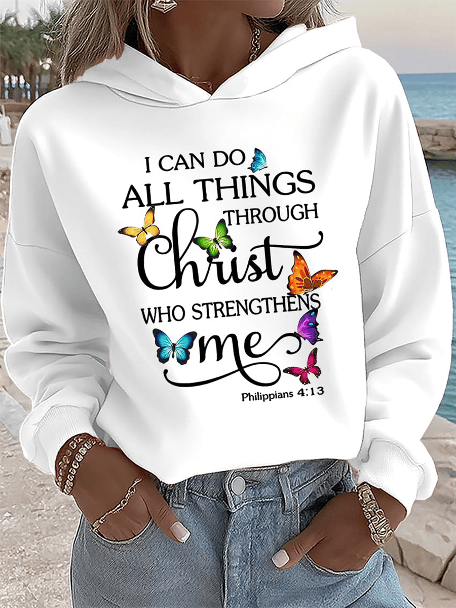 I Can Do All Things Through Christ Hoodie Christian Bible Verse Clothes Faith Gift For Her - Lilybirchmarket