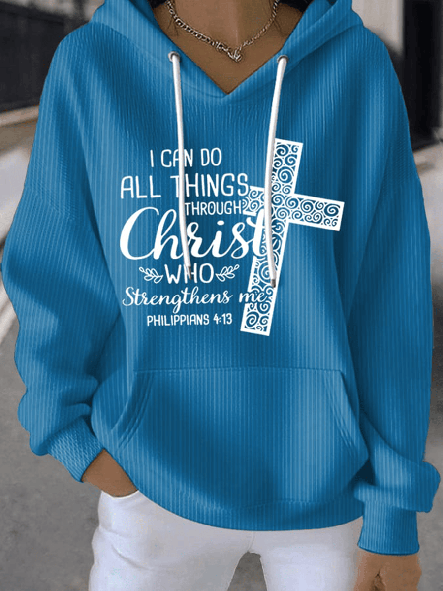 I Can Do All Things Through Christ Hoodie Christian Cross Faith Clothes Gift For Her - Lilybirchmarket