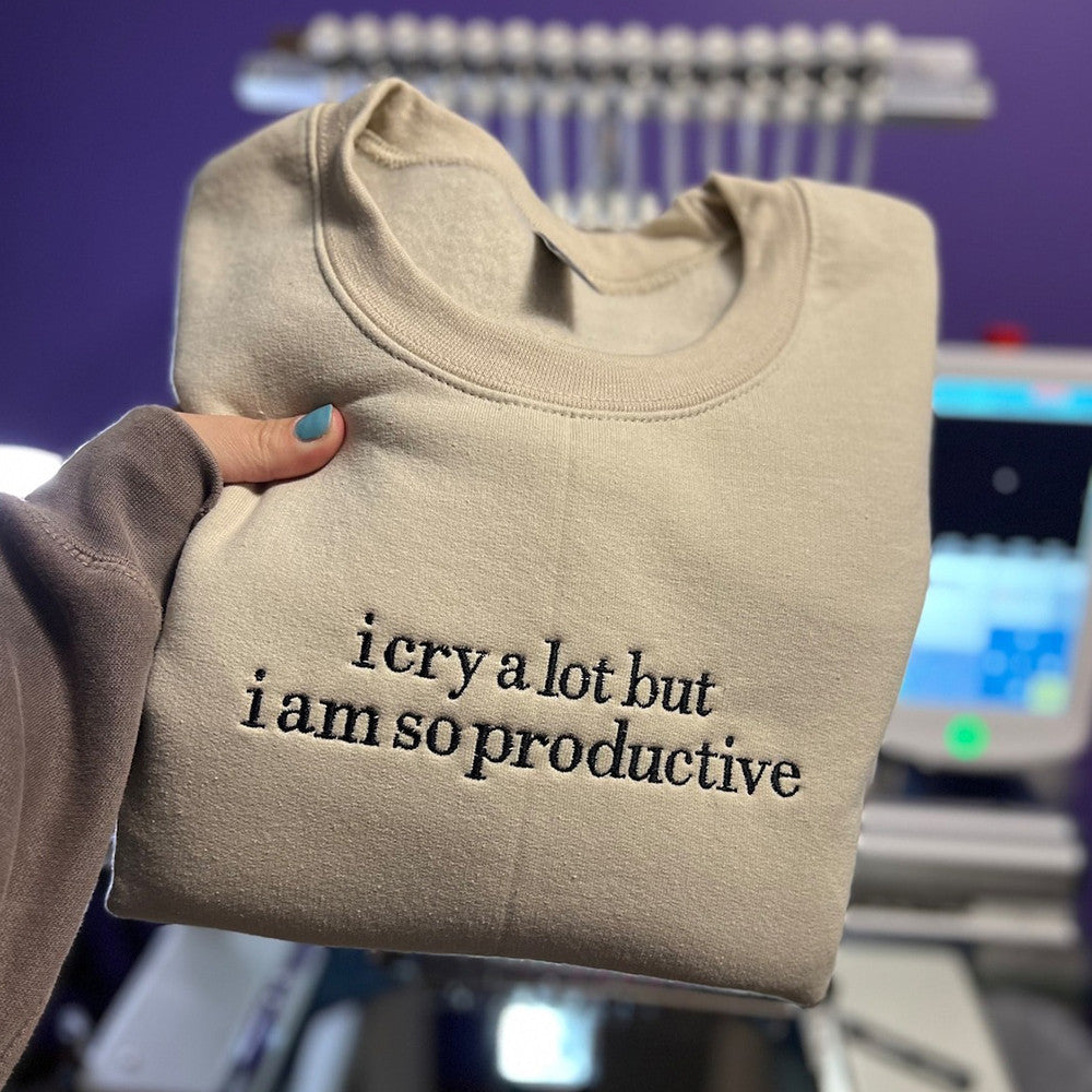 I Cry A Lot But I Am So Productive Embroidered Sweatshirt TTPD Merch Gifts For Swifties - Lilybirchmarket