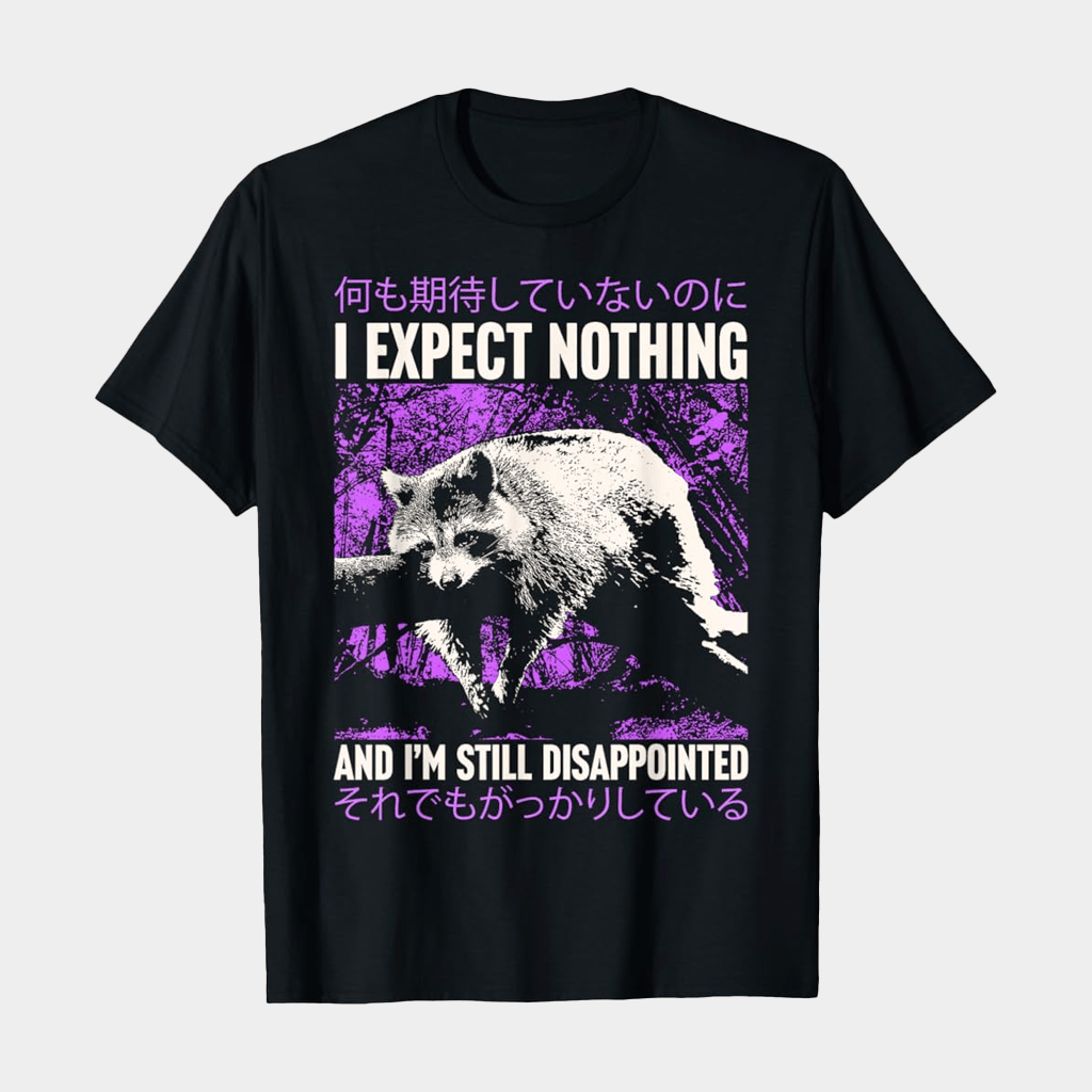 I Expect Nothing And I'm Still Disappointed Raccoon Japanese T-Shirt Gifts For Besties - Lily Birch Market