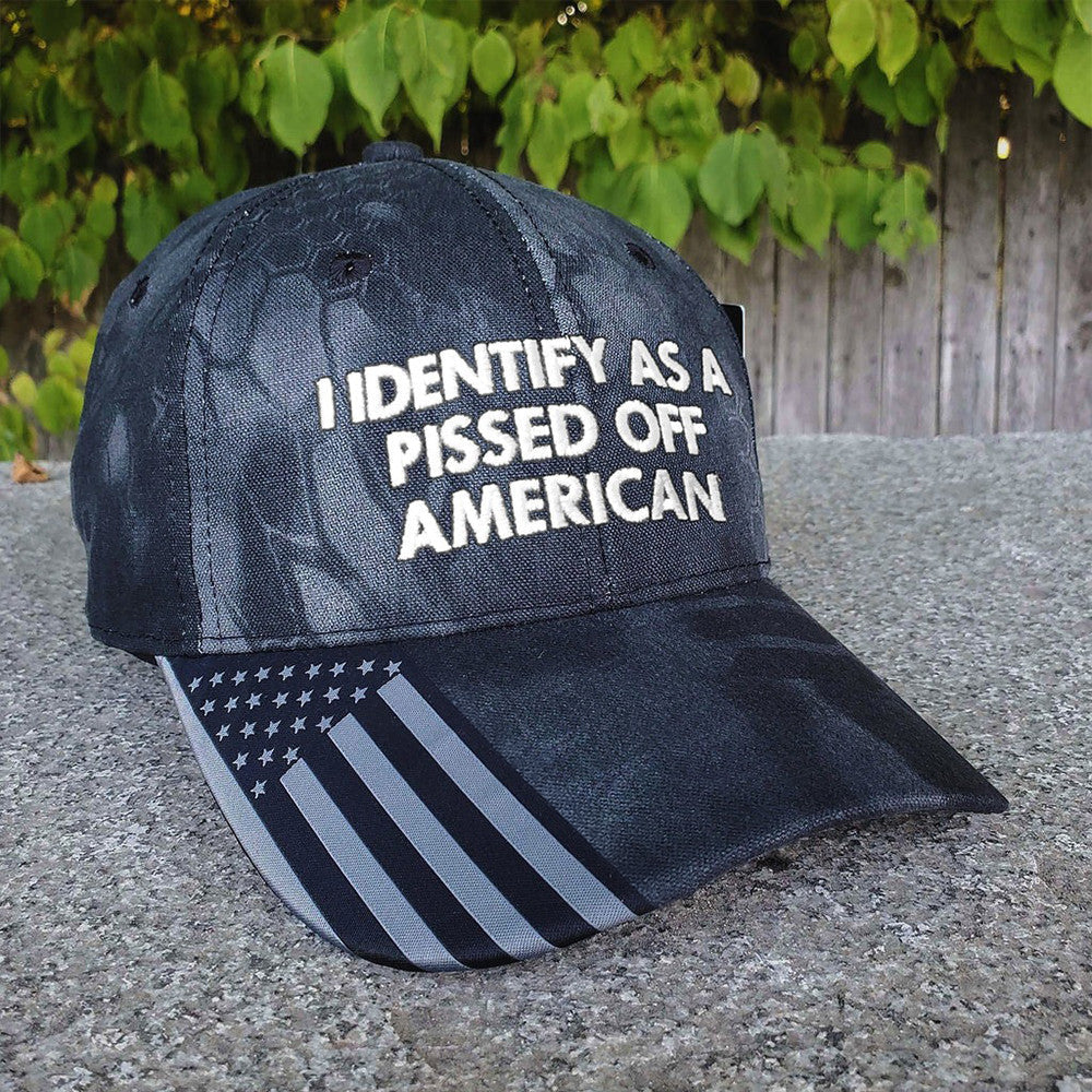 I Identify As A Pissed Off American Embroidered Hat USA Patriotic Political Hat Gifts For Him - Lilybirchmarket