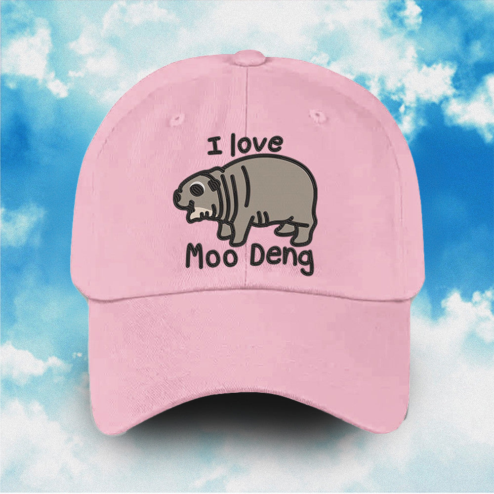 I Love Moo Deng Hat Pink Cap Moo Deng Hippo Merch Gifts For Hippo Lovers - Lilybirchmarket