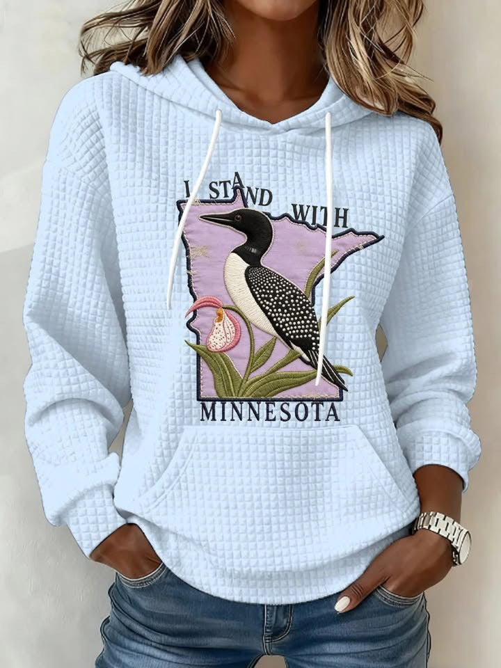 I Stand With Minnesota Hoodie Women's MN State Bird Loon Resistance Apparel Fck ICE Merch - Lilybirchmarket