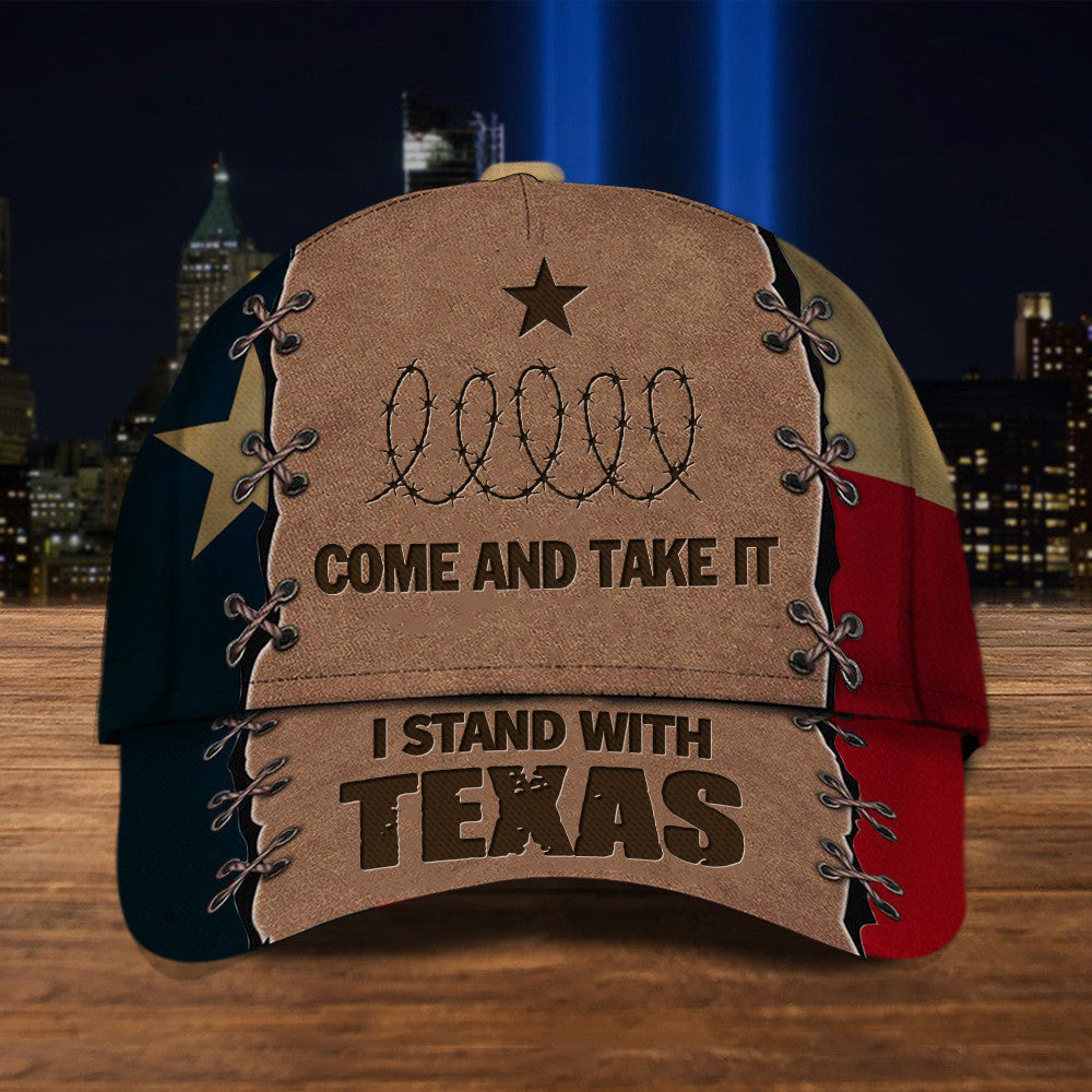I Stand With Texas Hat Come Take It Barbed Wire Hat MAGA Merch Texas Flag Hat - Lilybirchmarket