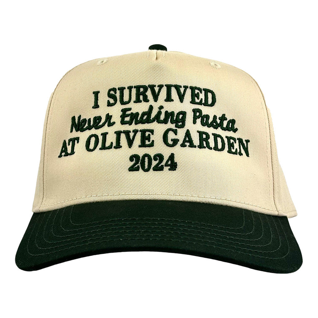 I Survived Never Ending Pasta Hat Embroidery At Olive Garden 2024 Hat Fan Merch - Lilybirchmarket