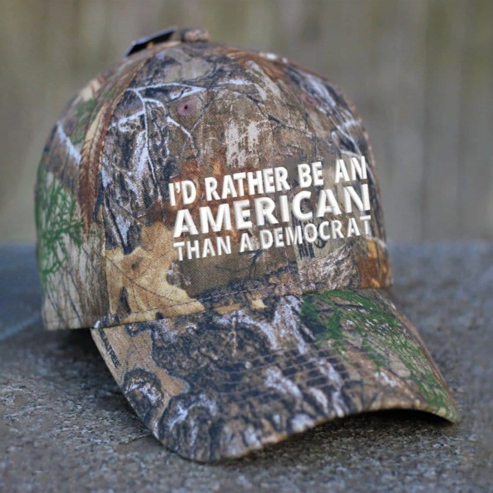 I'd Rather Be An American Than A Democrat Embroidered Camo Hat Anti Democrat Patriot Hat - Lilybirchmarket