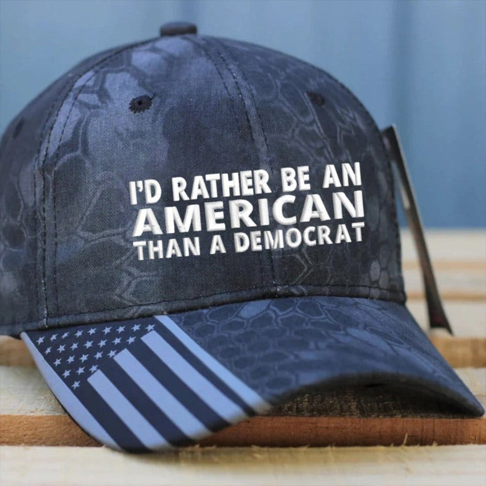 I'd Rather Be An American Than A Democrat Embroidered Camo Hat Anti Democrat Patriotic Cap - Lilybirchmarket