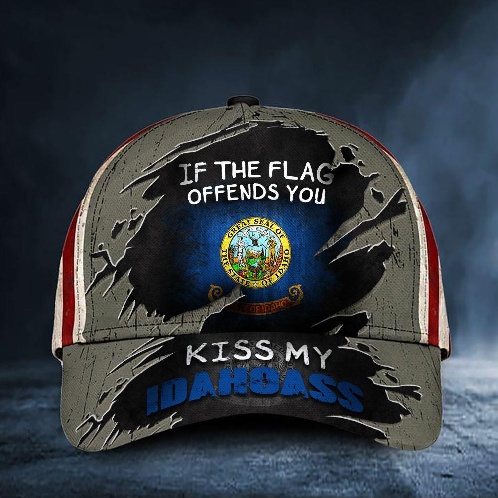 If The Flag Offends You Kiss My Idahoass Cap USA Flag Vintage Hat Proud Of Idaho State Merch - Lilybirchmarket