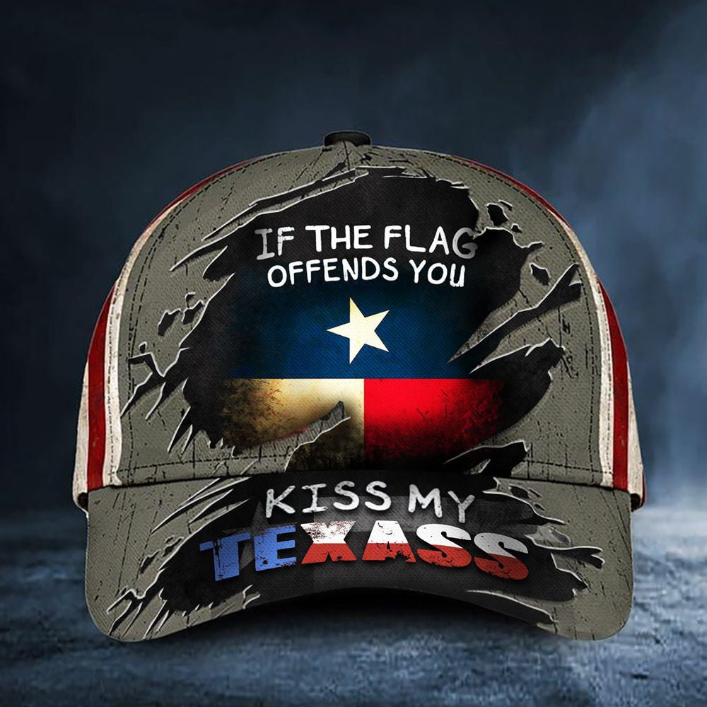 If You Flag Offends You Kiss My Texass Cap US Texas Flag Men Cap - Lilybirchmarket