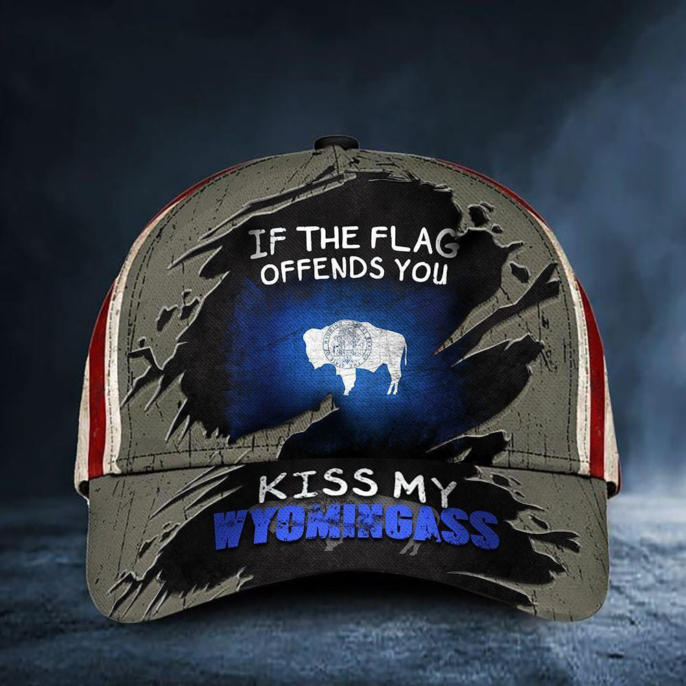 If You Flag Offends You Kiss My Wyomingass Cap Vintage American Flag Wyoming Hat Patriots - Lilybirchmarket