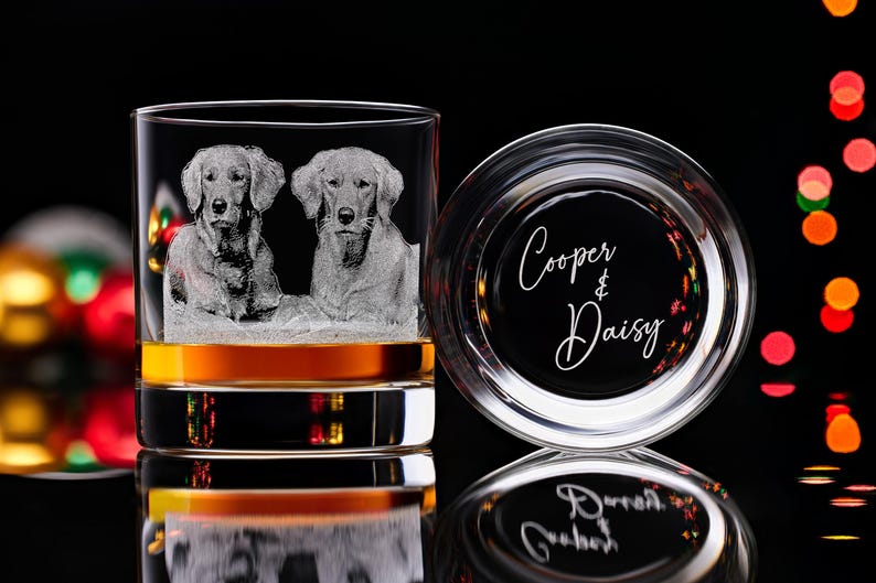 Custom Dog Lover Whiskey Glass Engraved Photo Personalized Christmas Gift for Pet Lovers