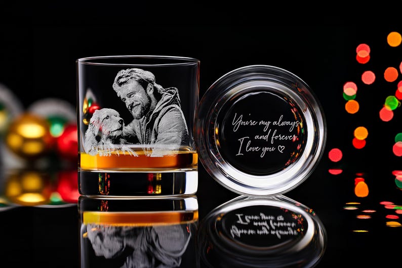 Engraved Whiskey Glass Custom Photo Handwriting Personalized Christmas Gift for Dad or Husband