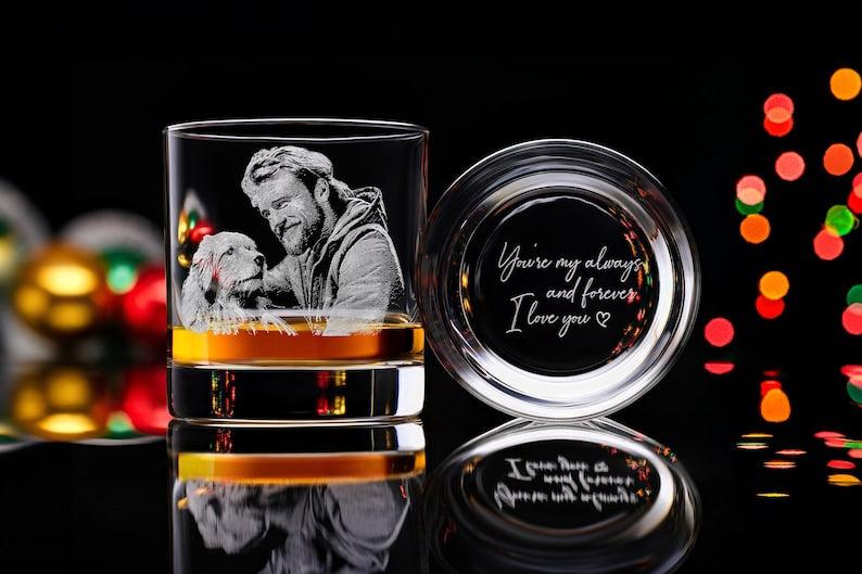 Valentines Day Engraved Whiskey Glass Custom Photo Handwriting Personalized Gift Box Gift for Husband or Boyfriend