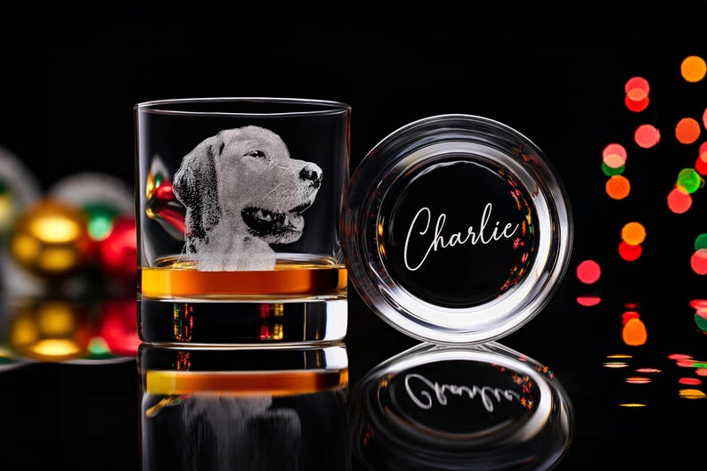 Custom Whiskey Glass Dog Photo Name Engraved Personalized Christmas Gift Box for Dog Owners