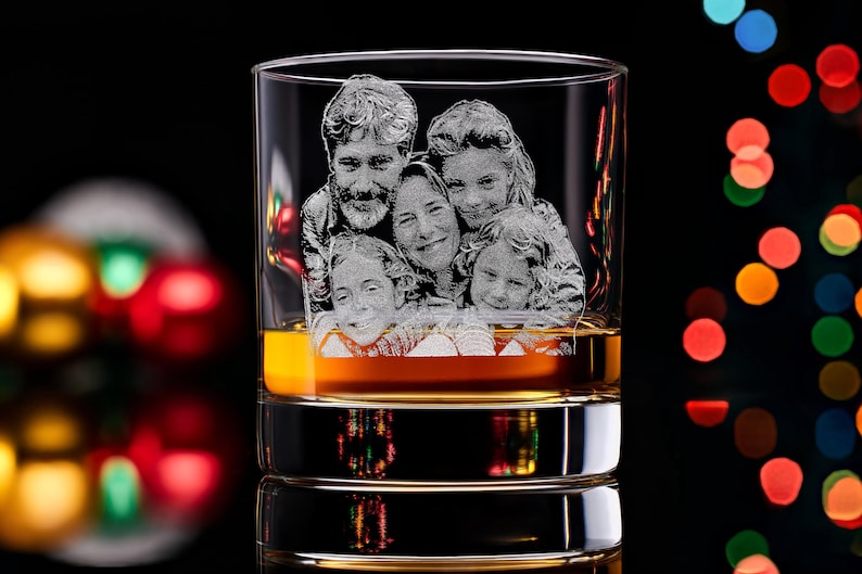 Unique Whiskey Glass Custom Photo Engraving Personalized Holiday Gift Box for Dad or Husband