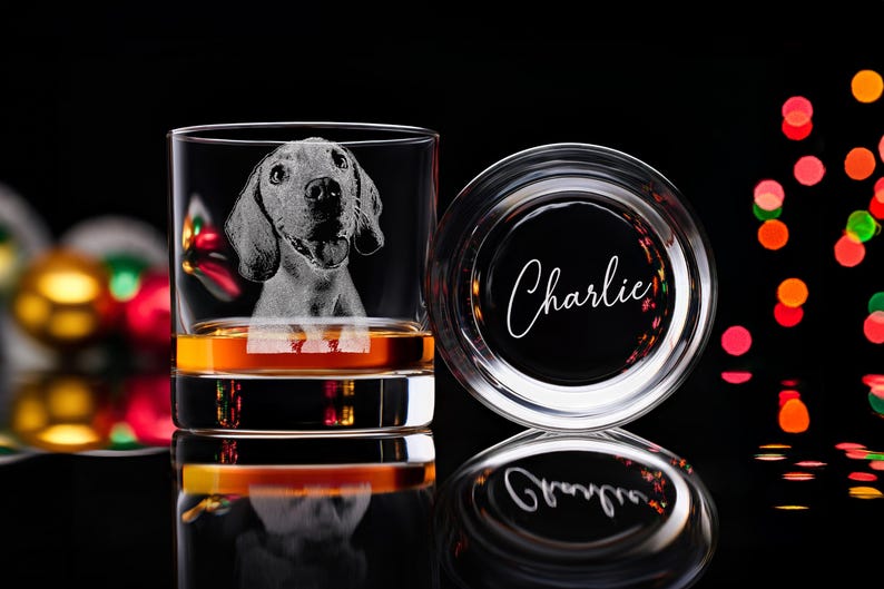 Custom Dog Lover Whiskey Glass Engraved Photo Personalized Christmas Gift for Pet Lovers