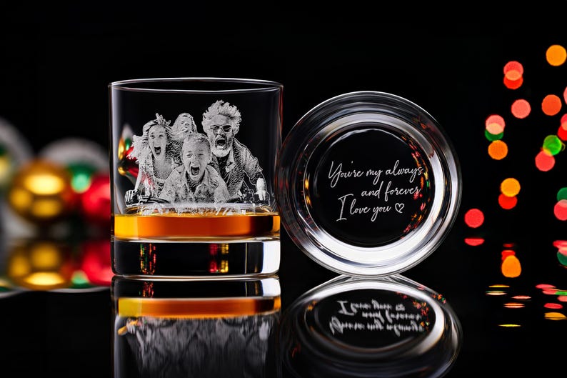 Custom Photo Engraved Whiskey Glass Personalized Gift Box Christmas Gift for Dad or Husband